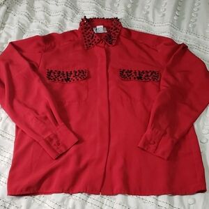 Red Button-Up Blouse